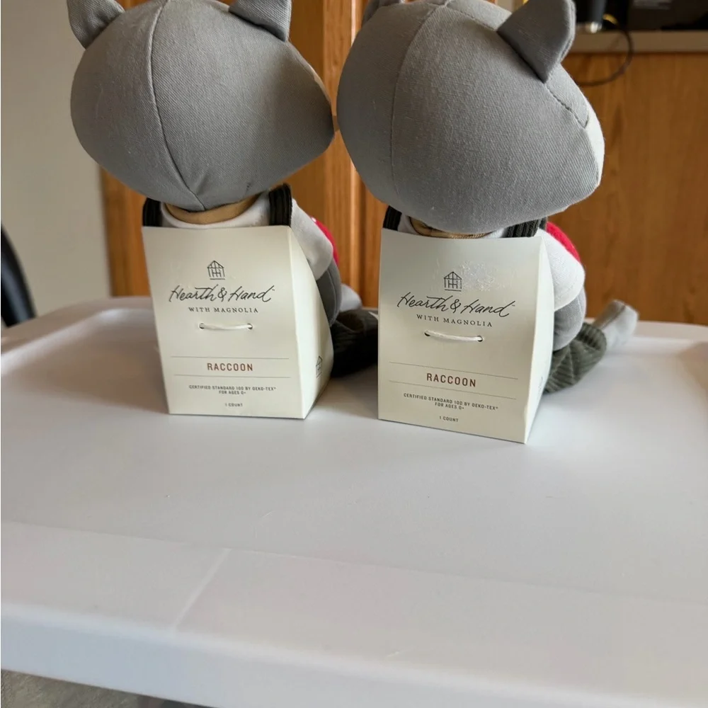 Pair of Gray Raccoon Plush Dolls with Red‎ Mushroom